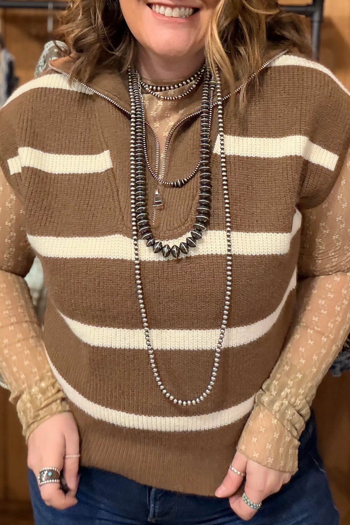 Brown Stripe Sweater T-shirt