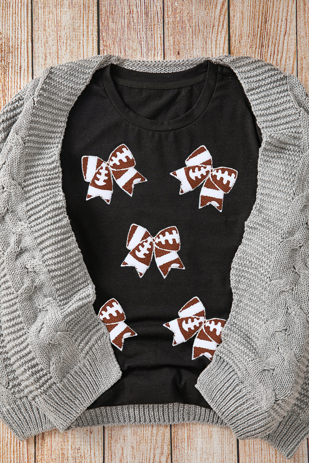 Black Football Bow Game Day Tee
