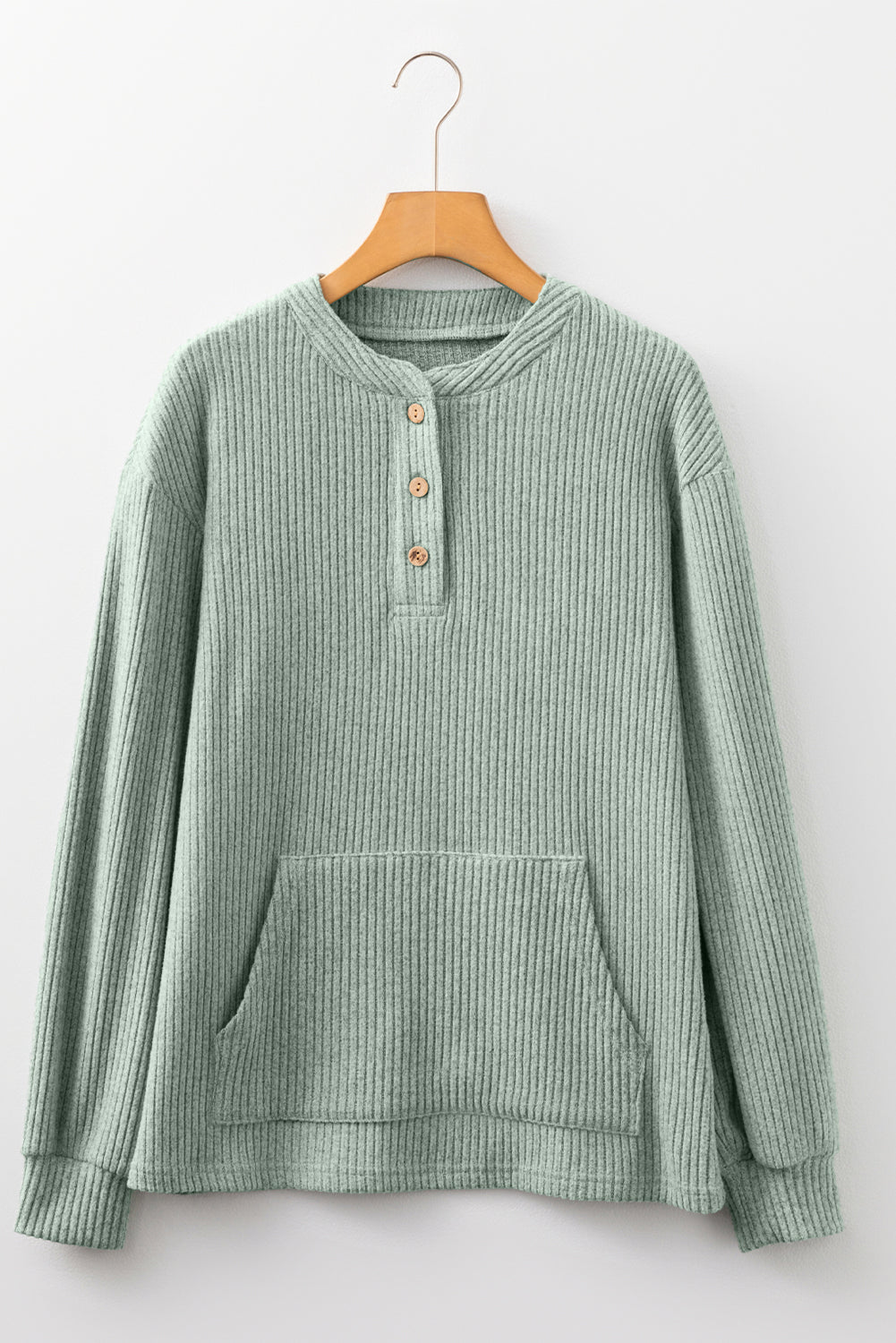 Pink Ribbed Texture Drop Shoulder Henley Knit Top