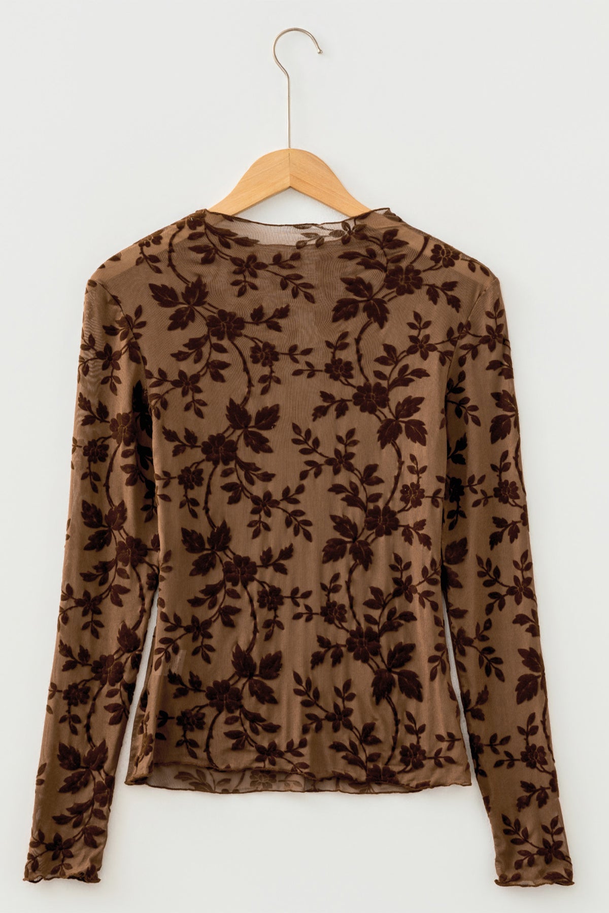 Apricot Floral Mesh Long Sleeve Top