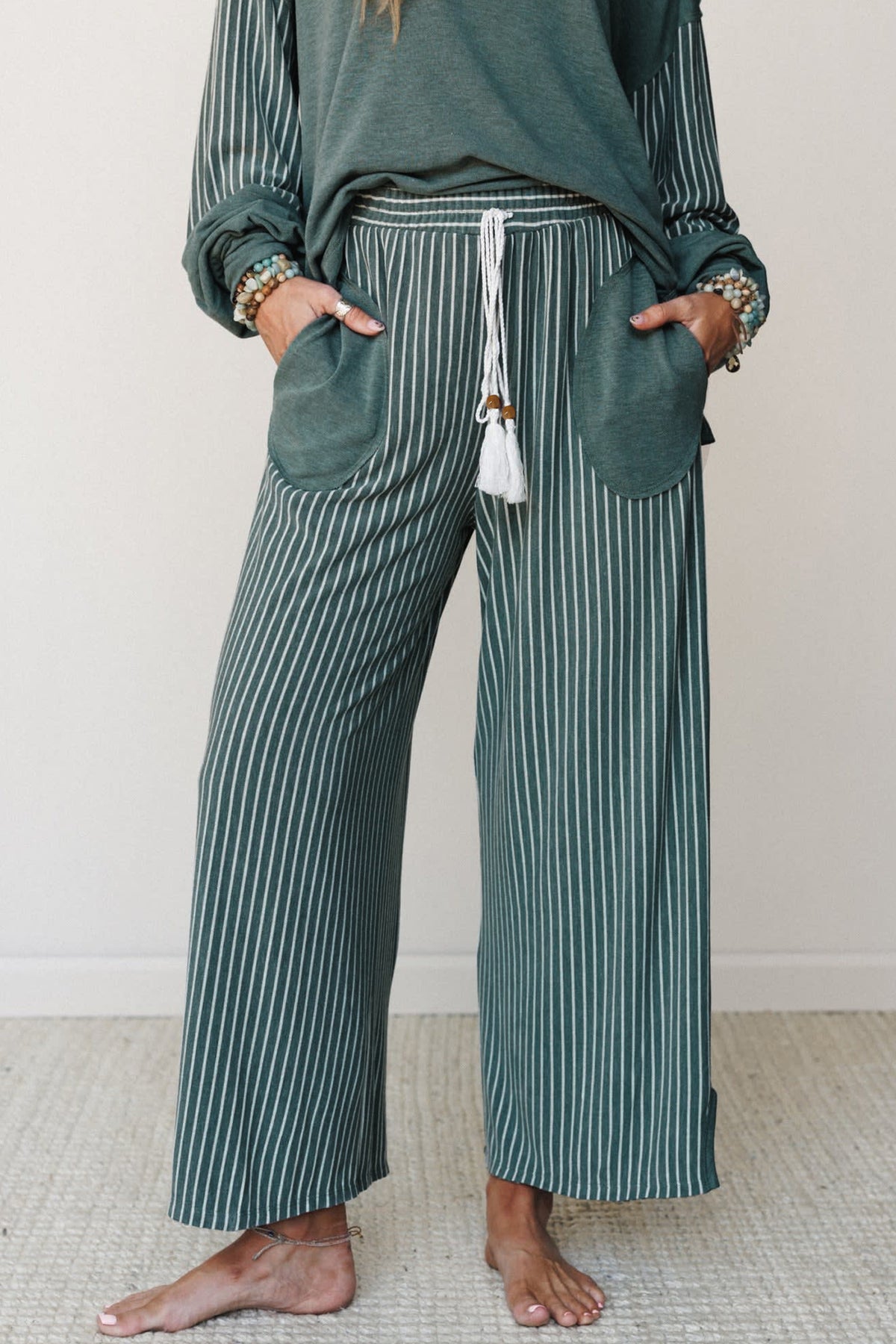Fushia Raw Seam Long Sleeve Top Pocket Pants Set