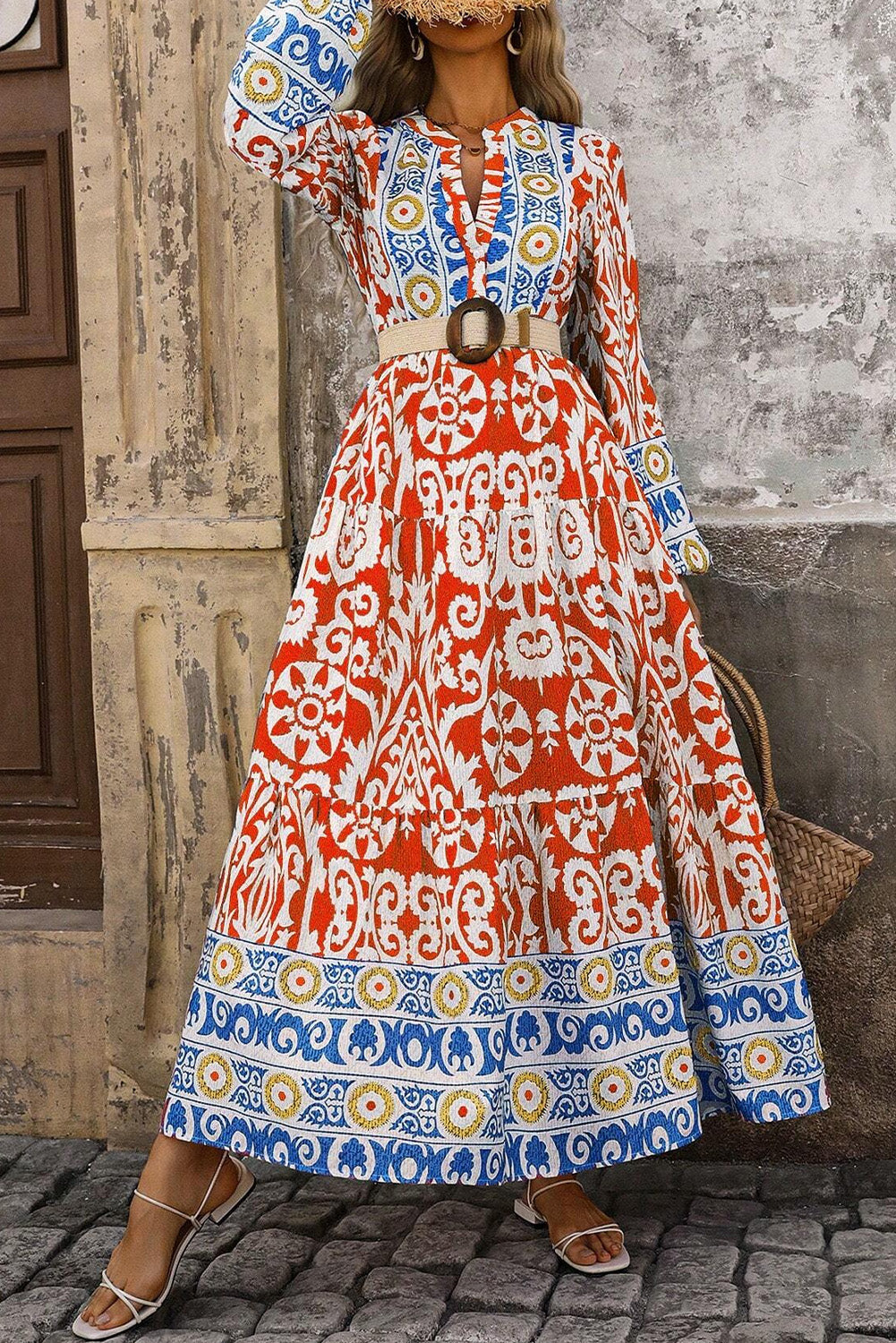 Orange Long Sleeve Maxi Dress