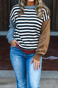 Striped Colorblock Sleeve Chic Sweater