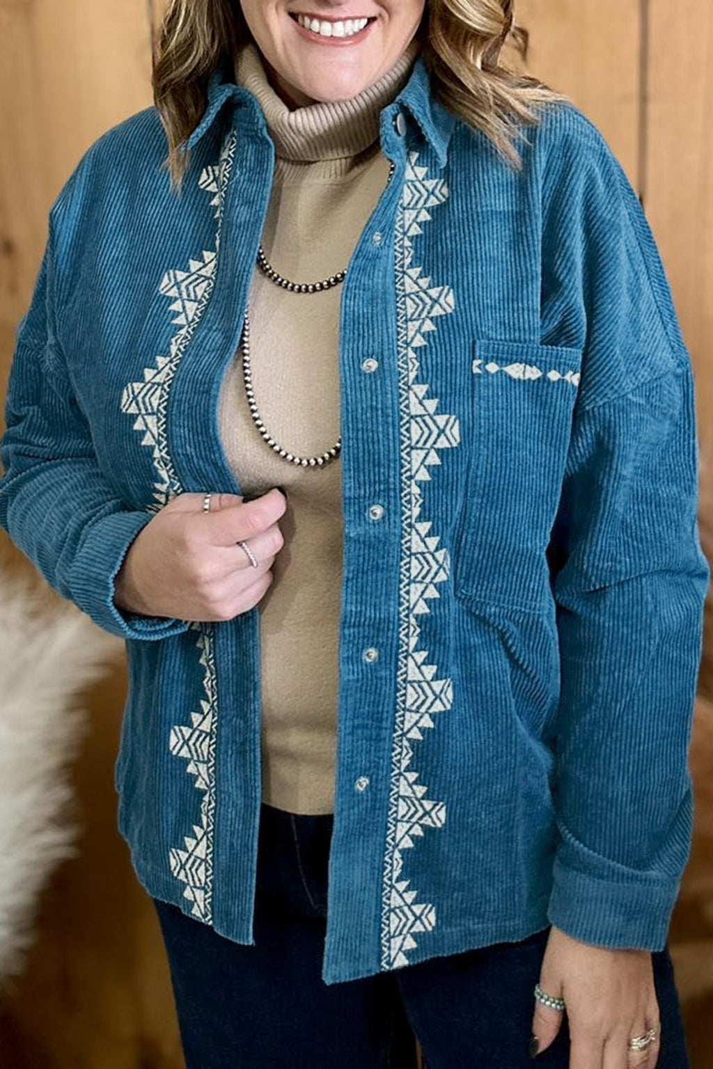 Blue Embroidered Plus Size Shirt