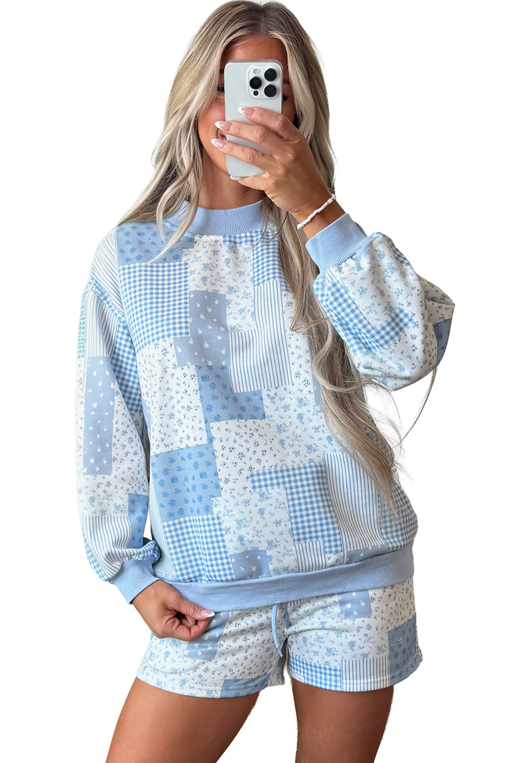 Sky Blue Floral Print Shorts Set