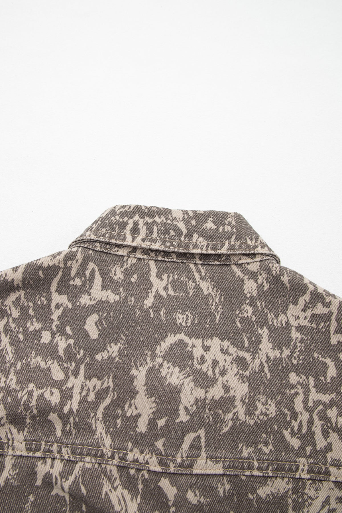 Khaki Print Long Sleeve Collar Denim Jacket