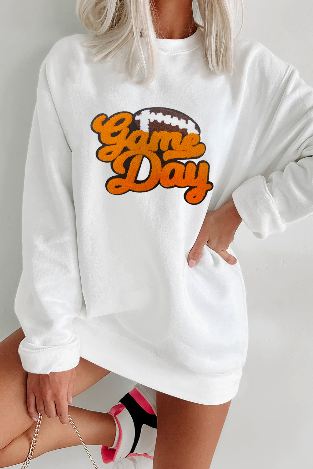 White Chenille Game Day Pullover Sweatshirt