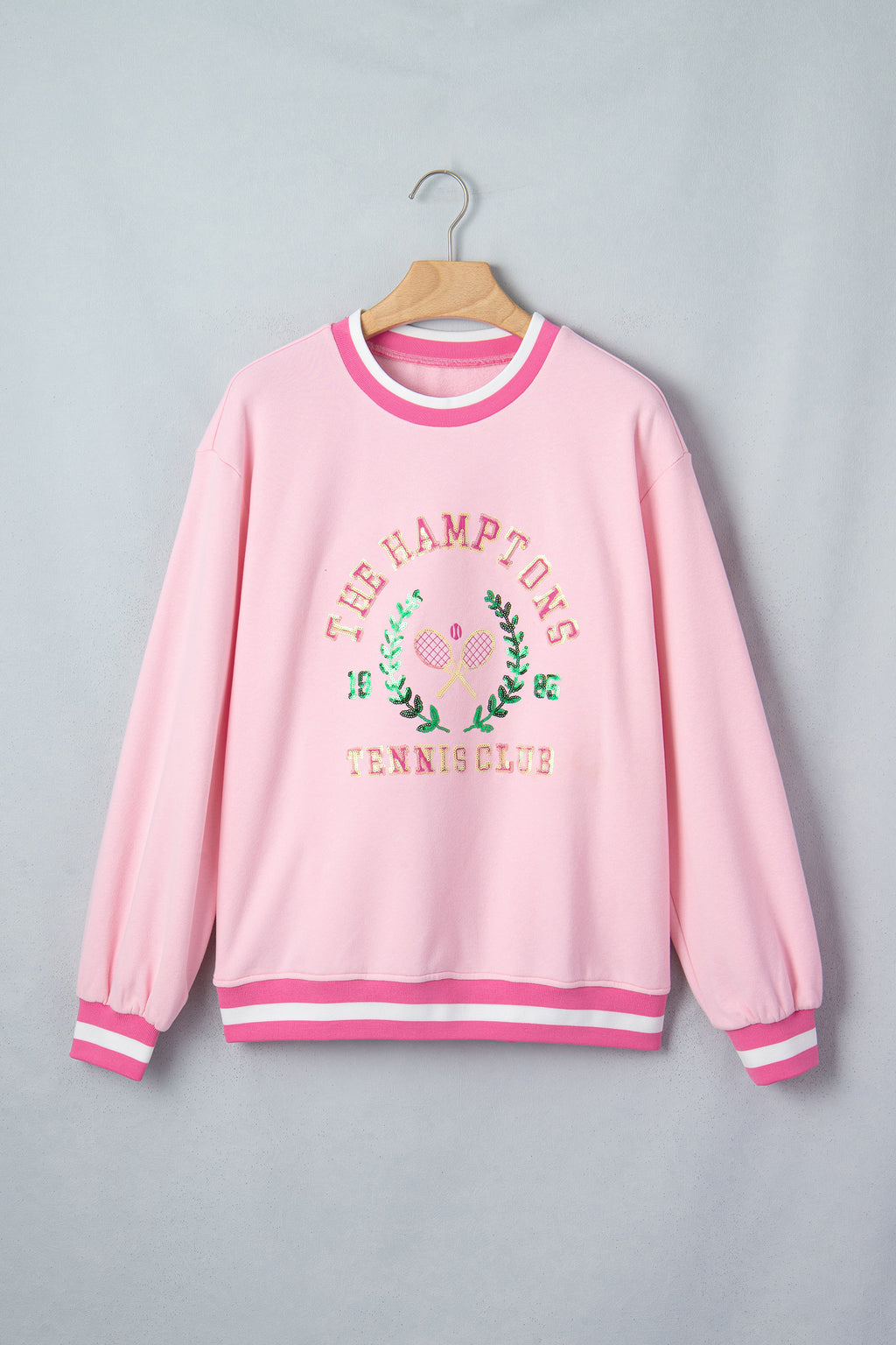 Pink Embroidered Tennis Pullover Sweatshirt