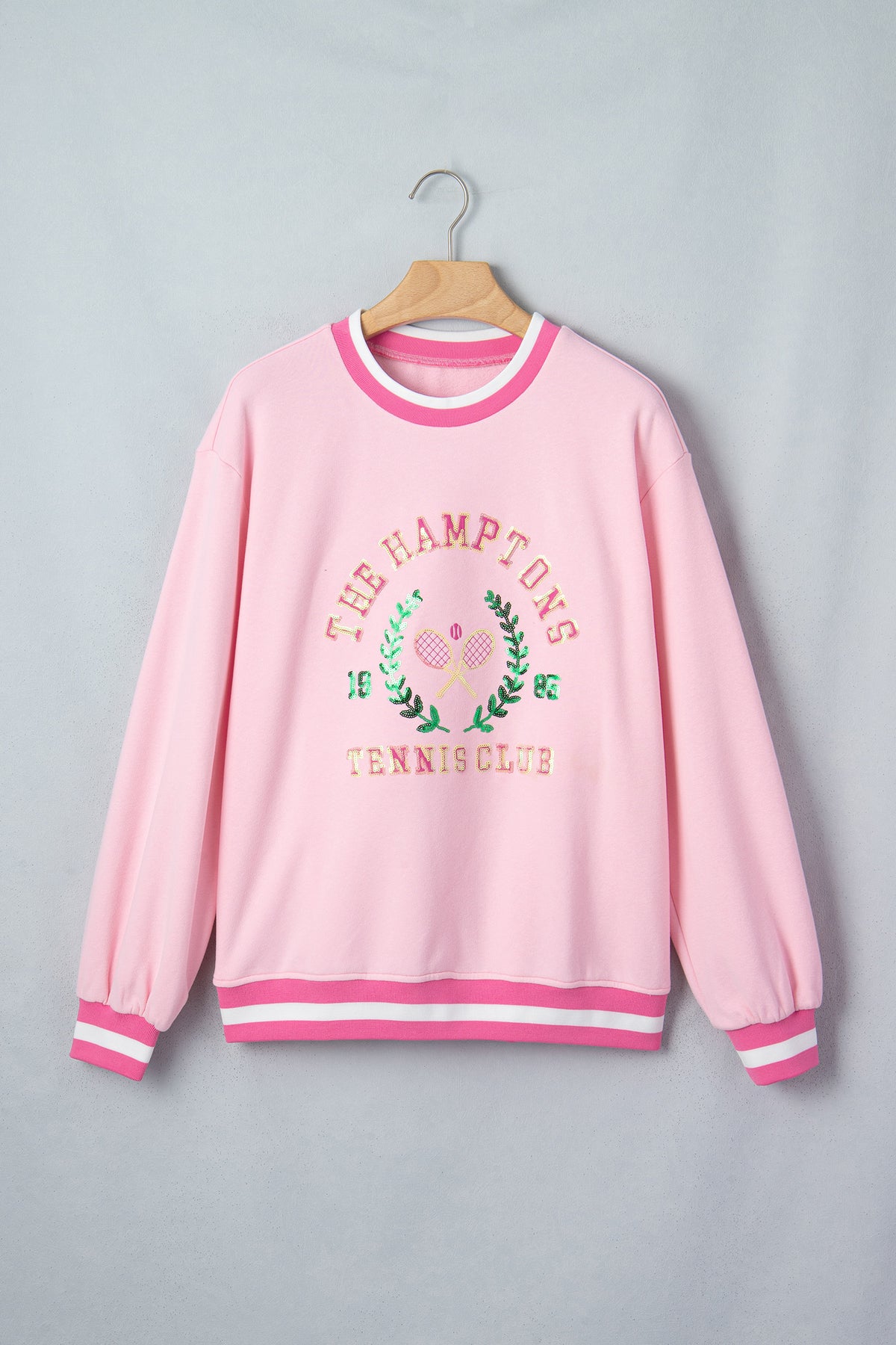 Pink Embroidered Tennis Pullover Sweatshirt