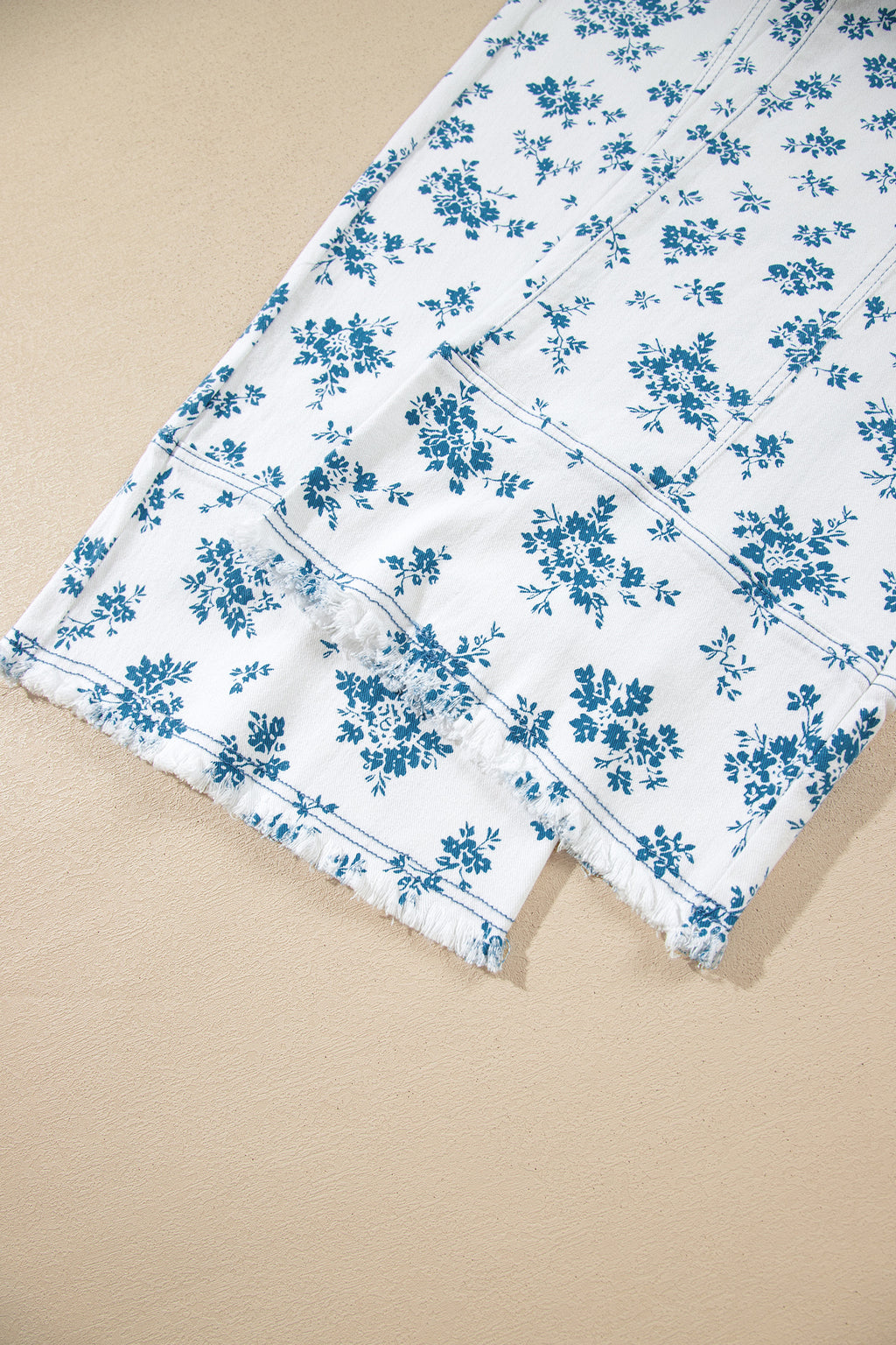 Sky Blue Floral Print Straight Leg Jeans