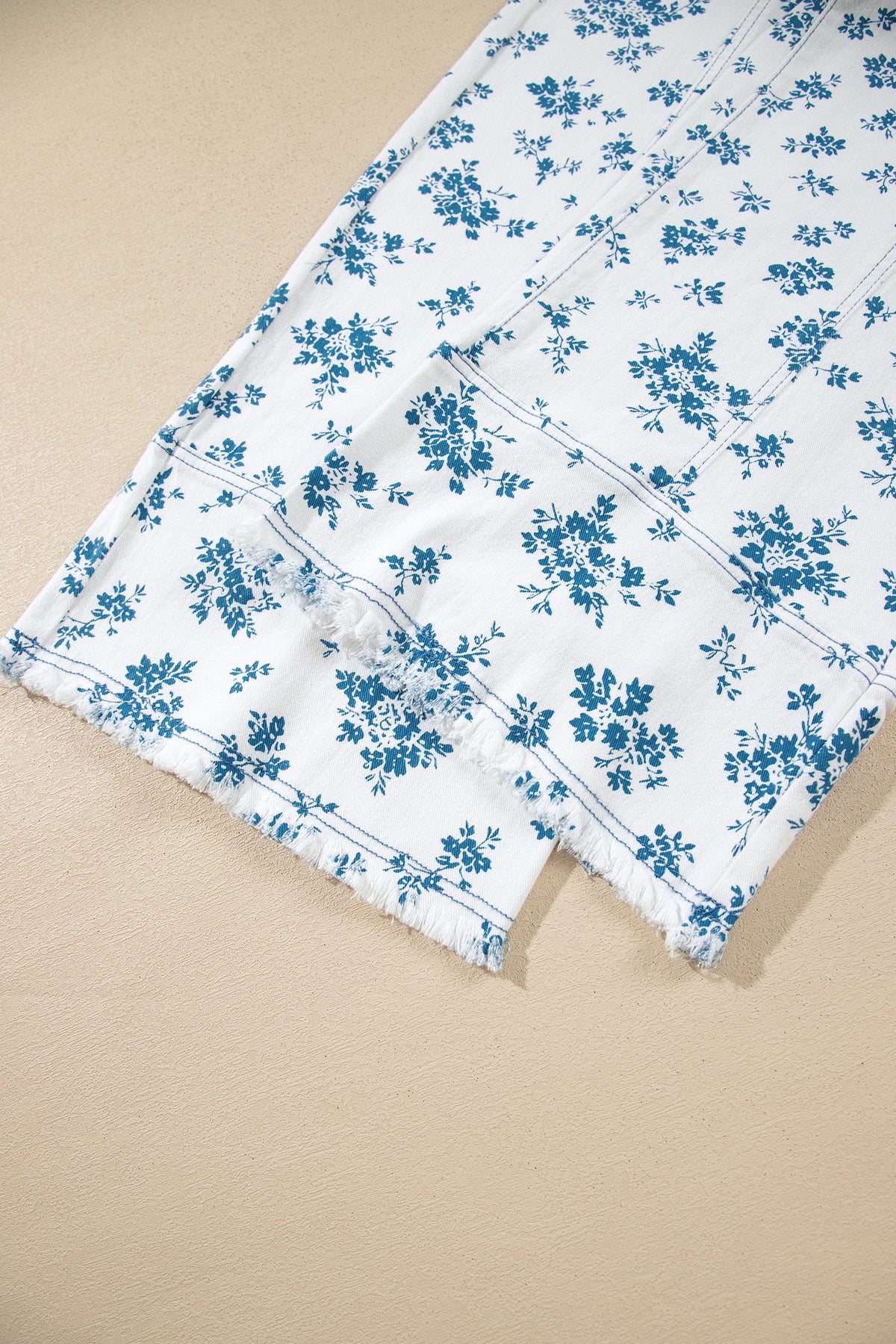 Sky Blue Floral Print Straight Leg Jeans