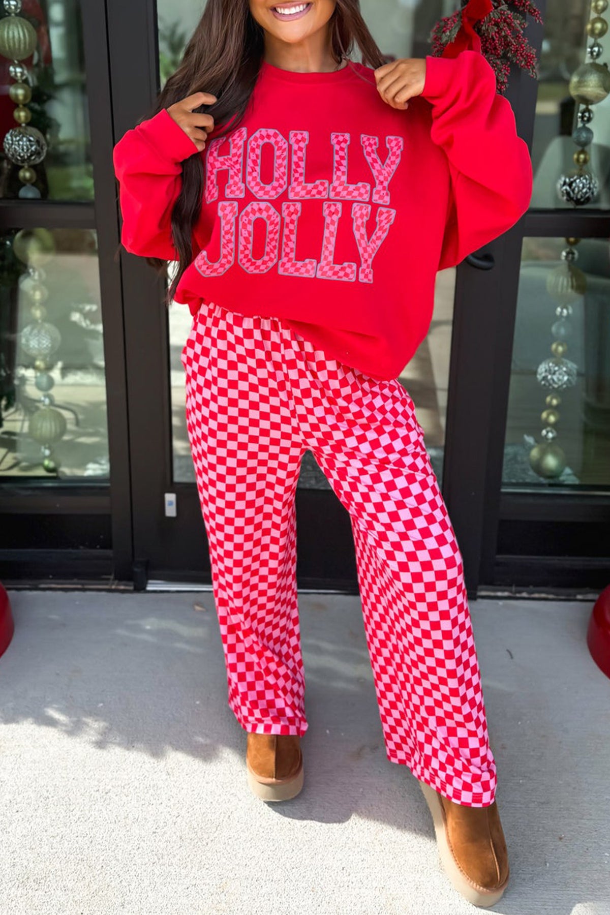 Red Christmas Two-piece Pant Set