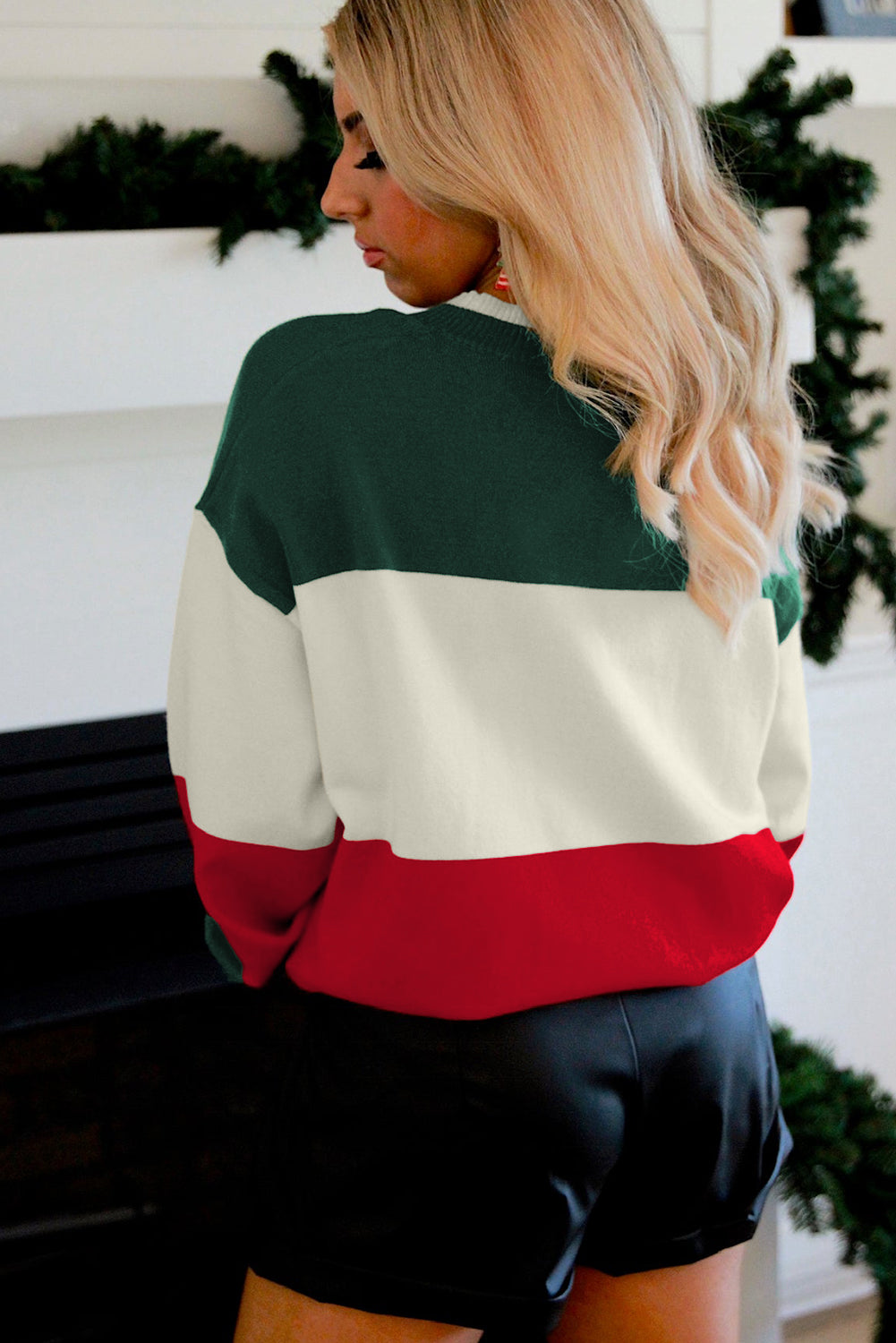 Pink Sequined HOLLY JOLLY Color Block Crew Neck Sweater