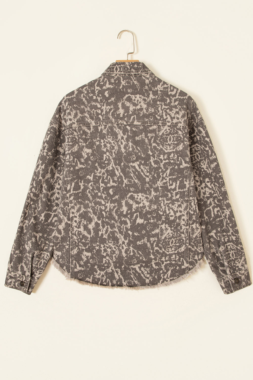 Khaki Print Long Sleeve Collar Denim Jacket