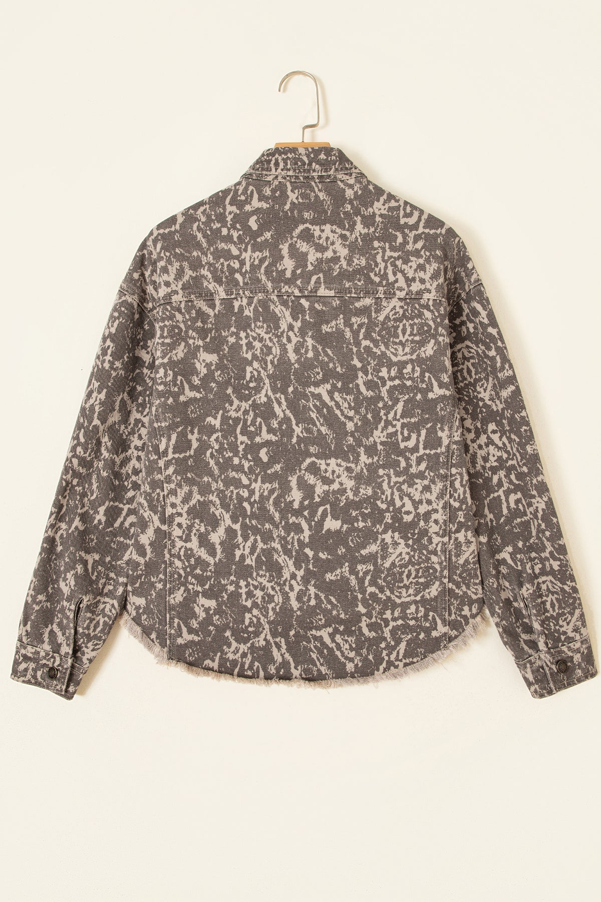 Khaki Print Long Sleeve Collar Denim Jacket