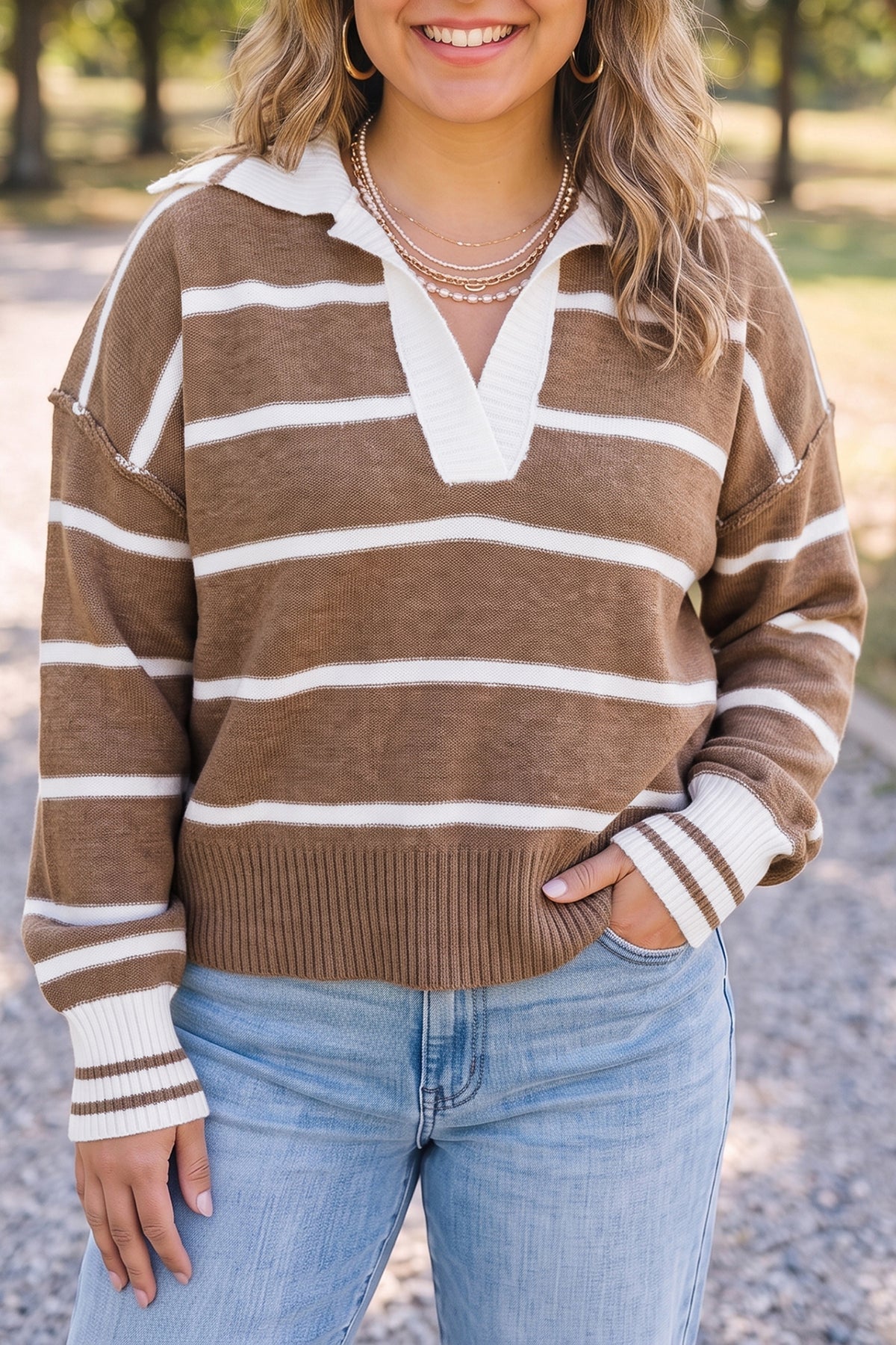 Brown Stripe Plus Size Sweater