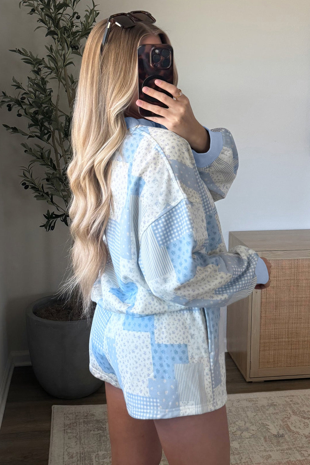 Sky Blue Floral Print Shorts Set
