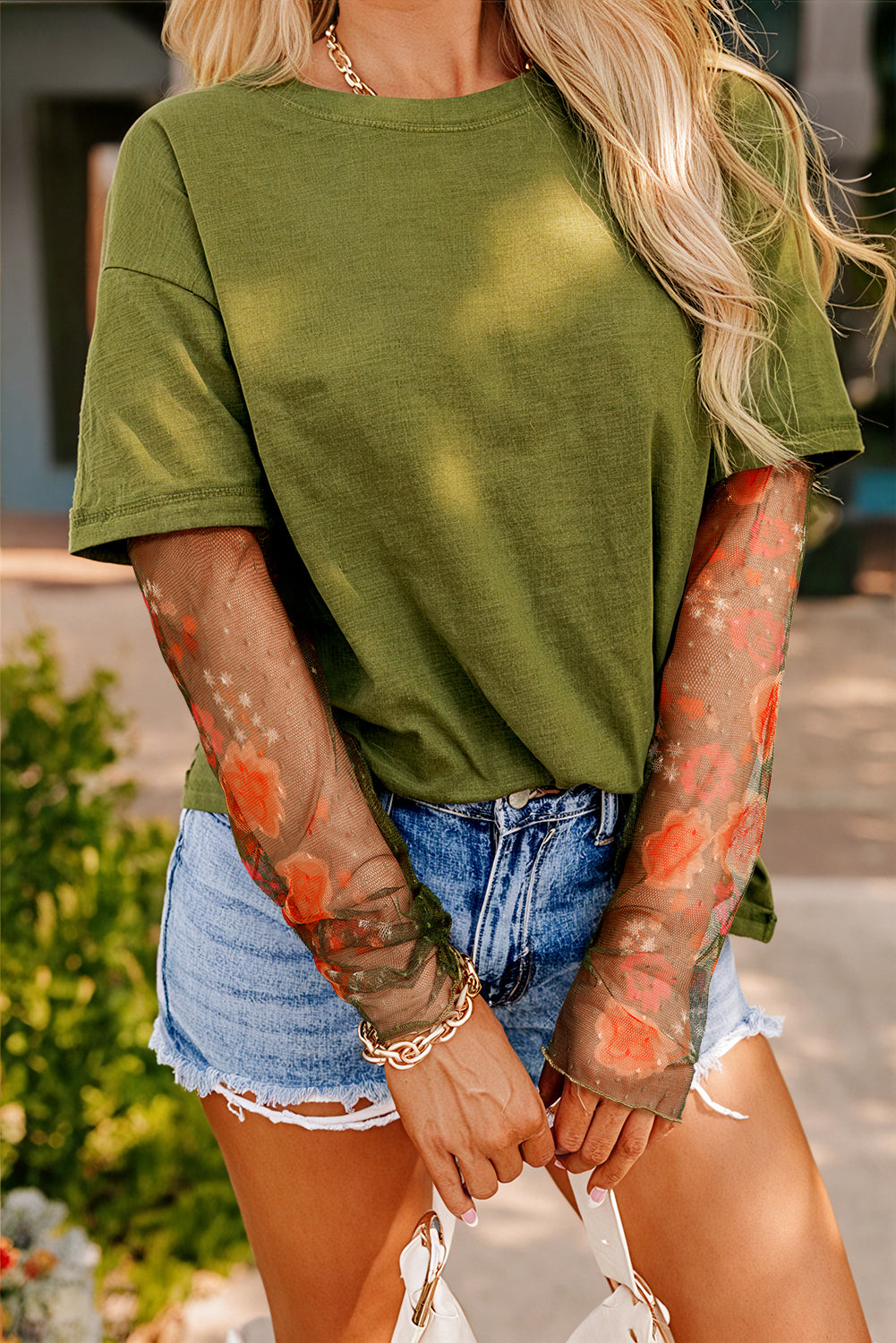 Fern Green Floral Layered Tee