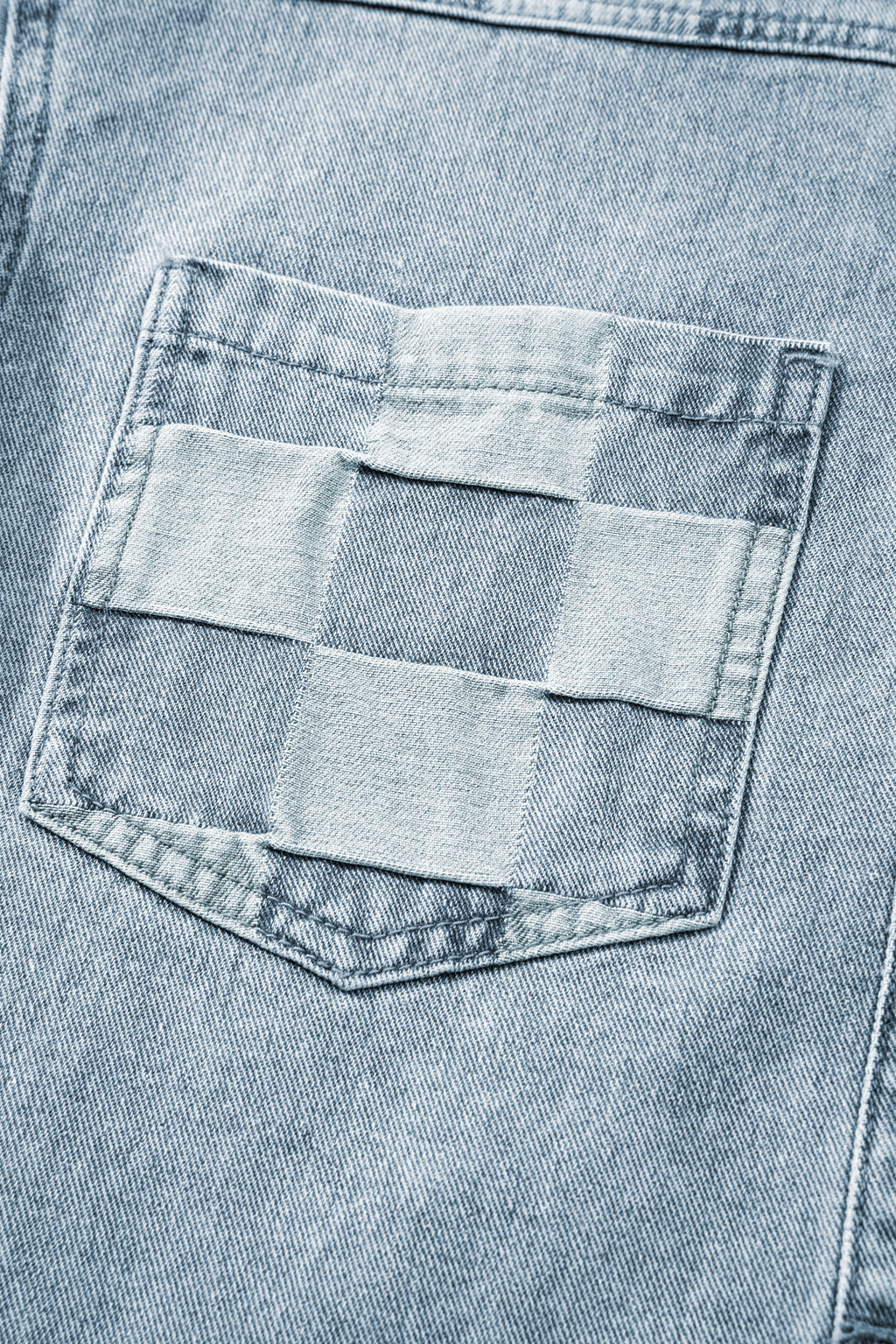 Beau Blue Denim Checkered Pattern Casual Jacket