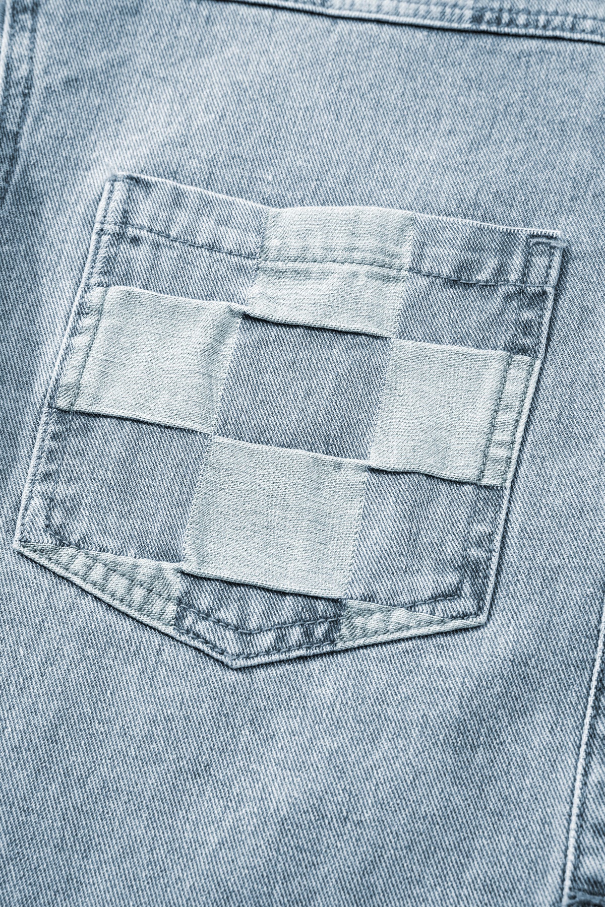 Beau Blue Denim Checkered Pattern Casual Jacket
