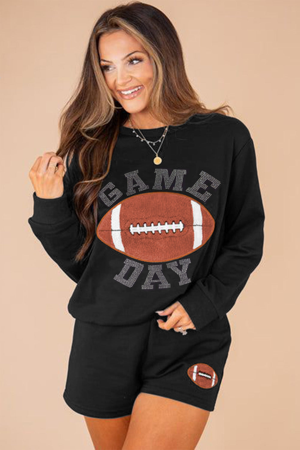 Black GAME DAY Pullover and Shorts Casual Outfit