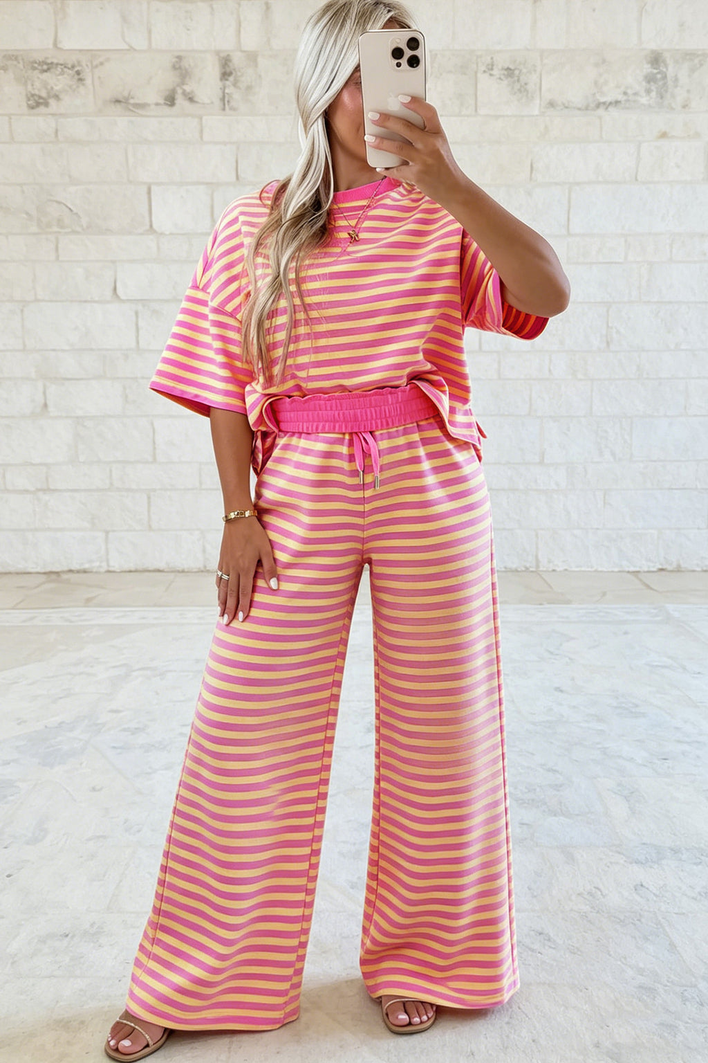 Yellow Stripe Colorblock - 2pcs Pant Set