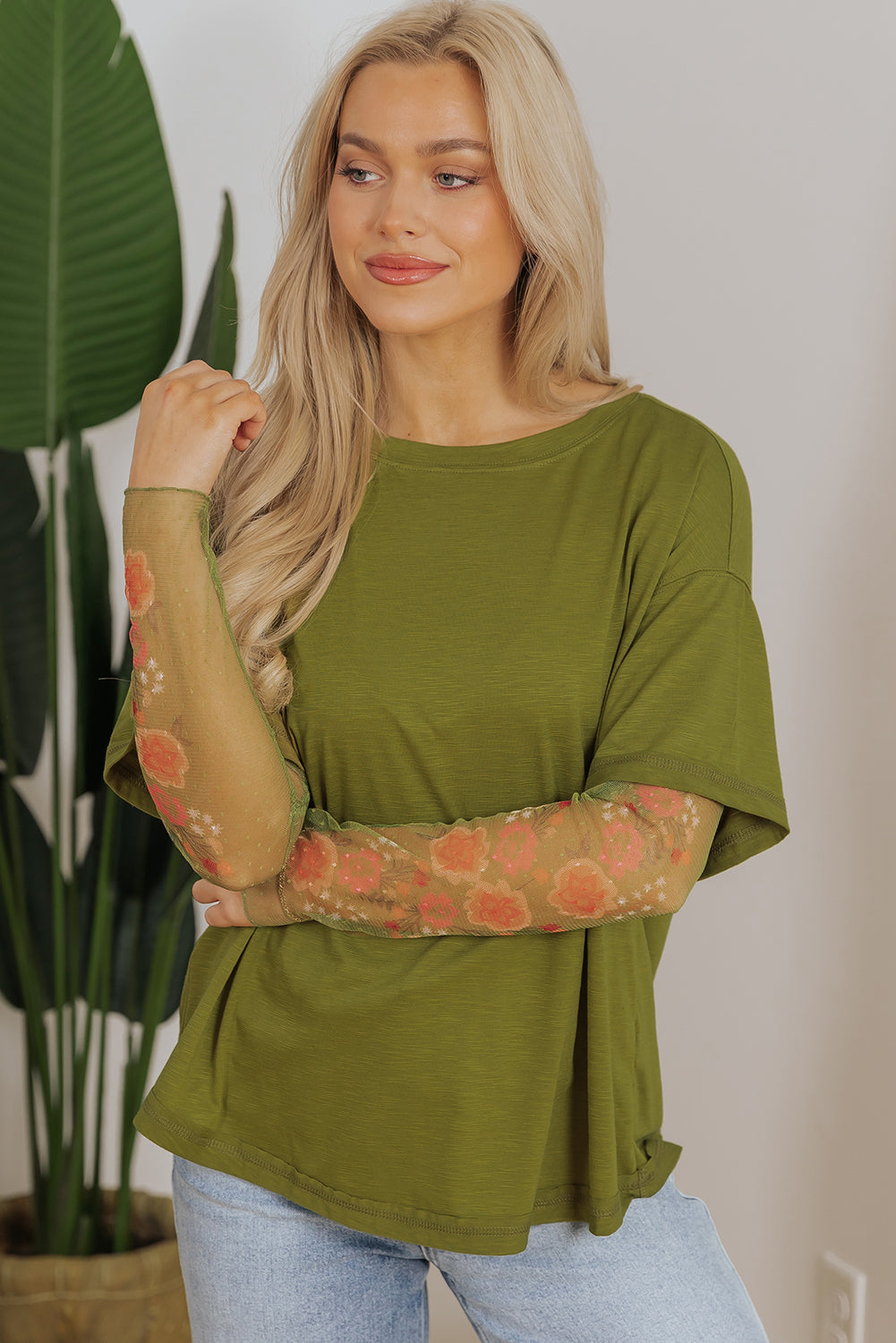 Fern Green Floral Layered Tee