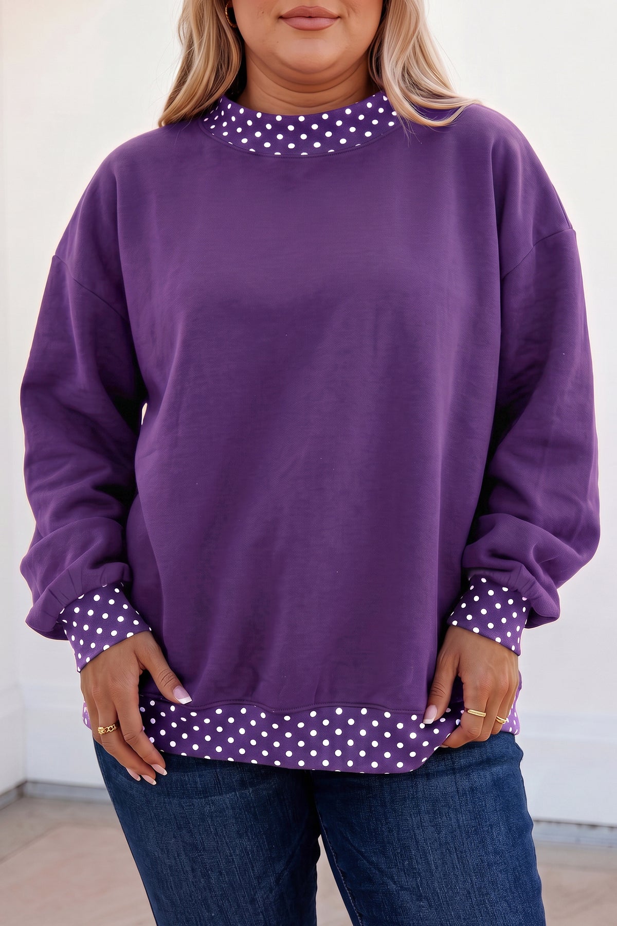 Purple Polka Dot Plus Size Sweatshirt