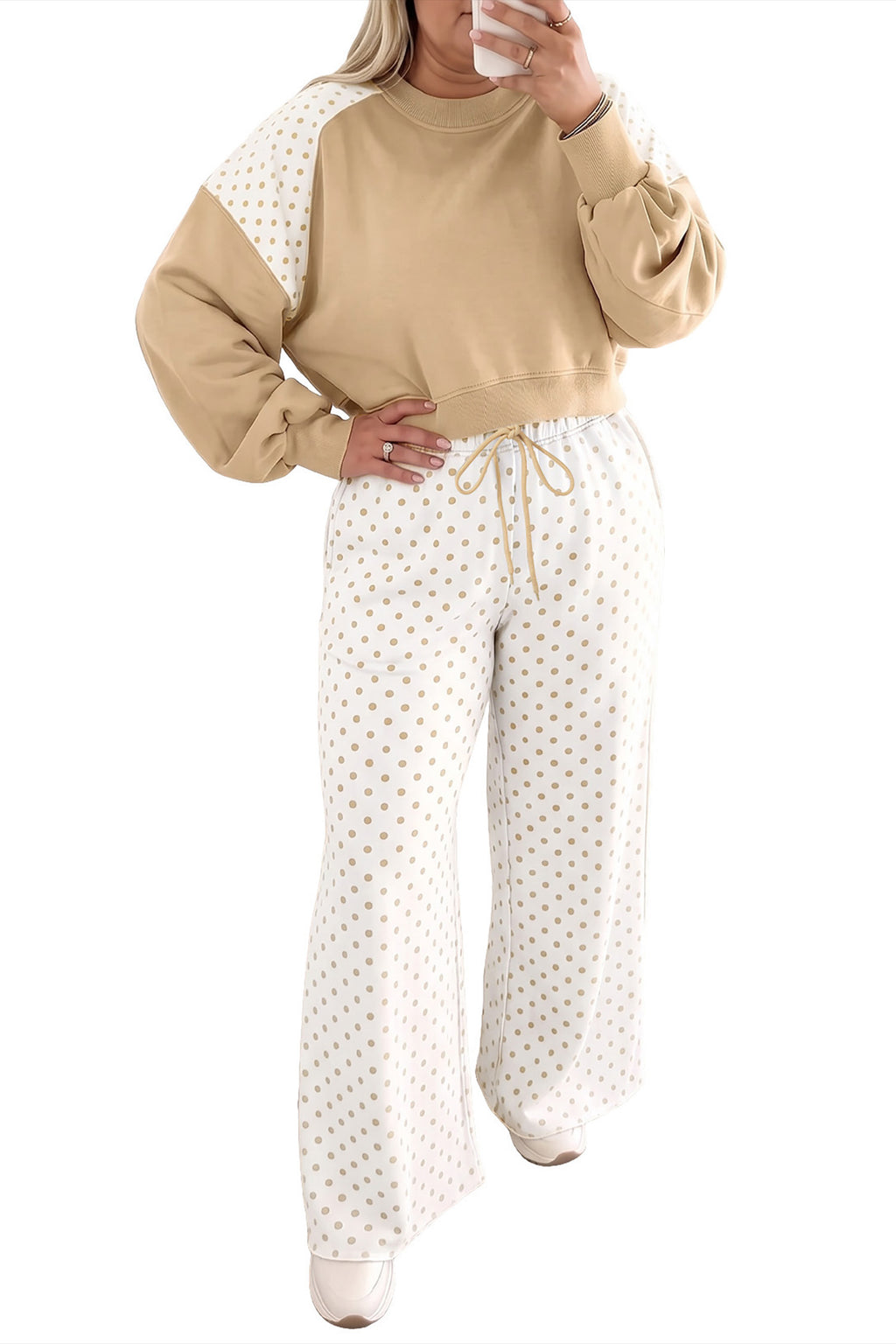 Khaki Plus Size Drawstring Pants Set