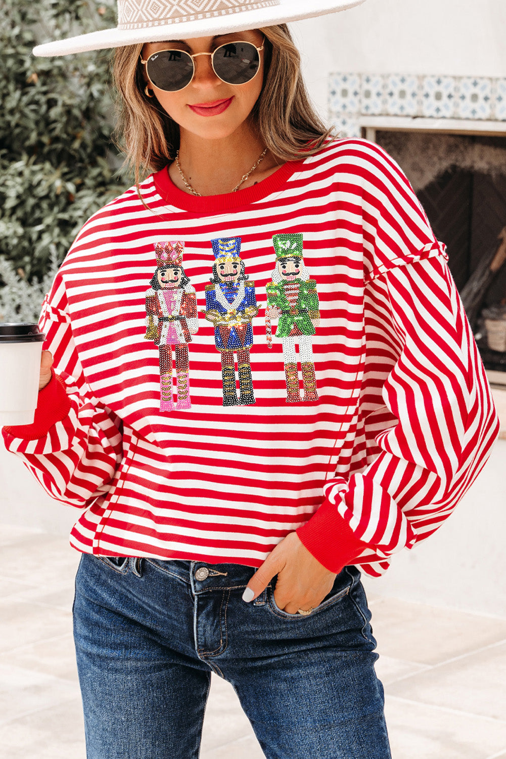 Red Stripe Christmas Nutcracker Sequin Top