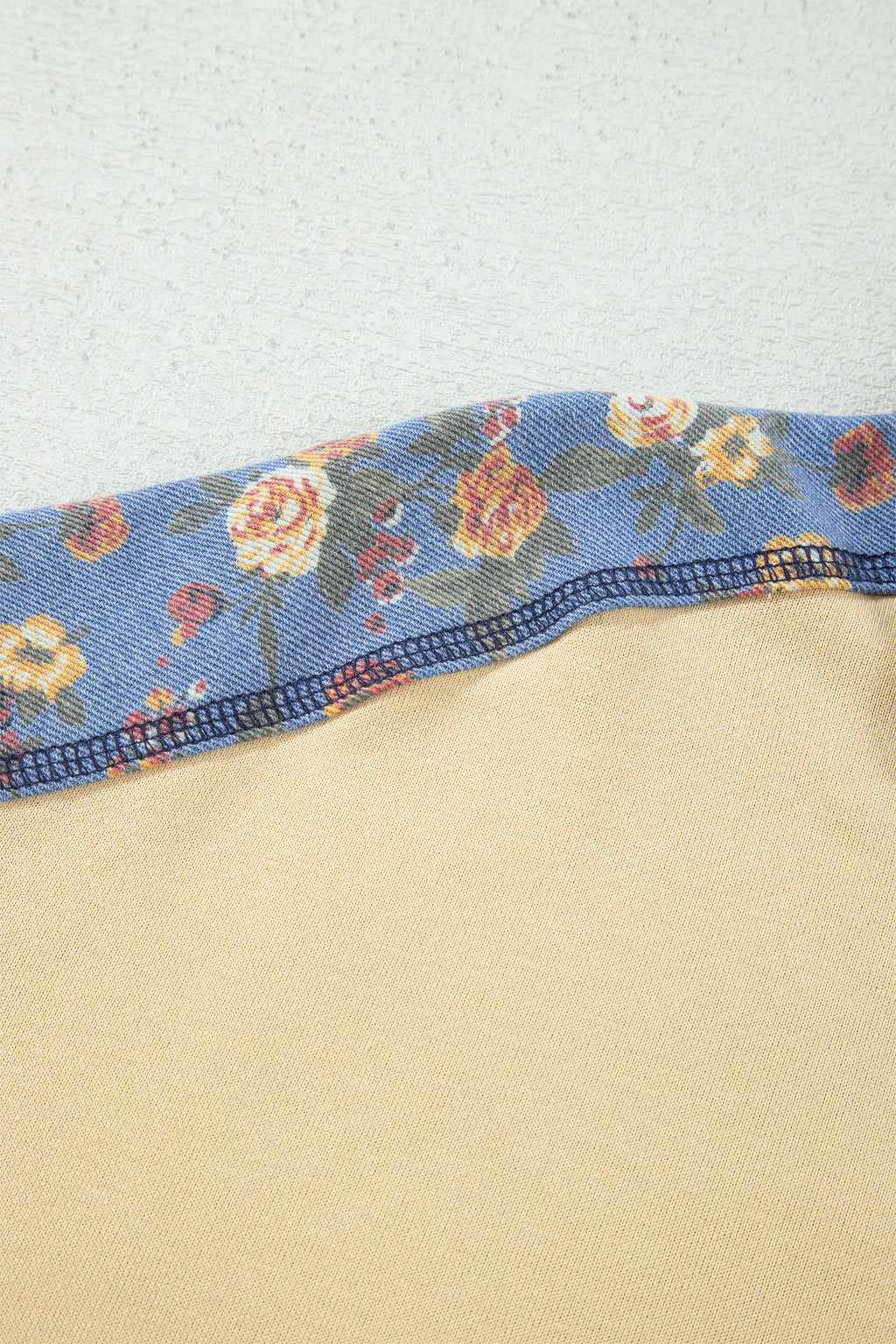 Apricot Floral Denim Long Sleeve Pullover Top