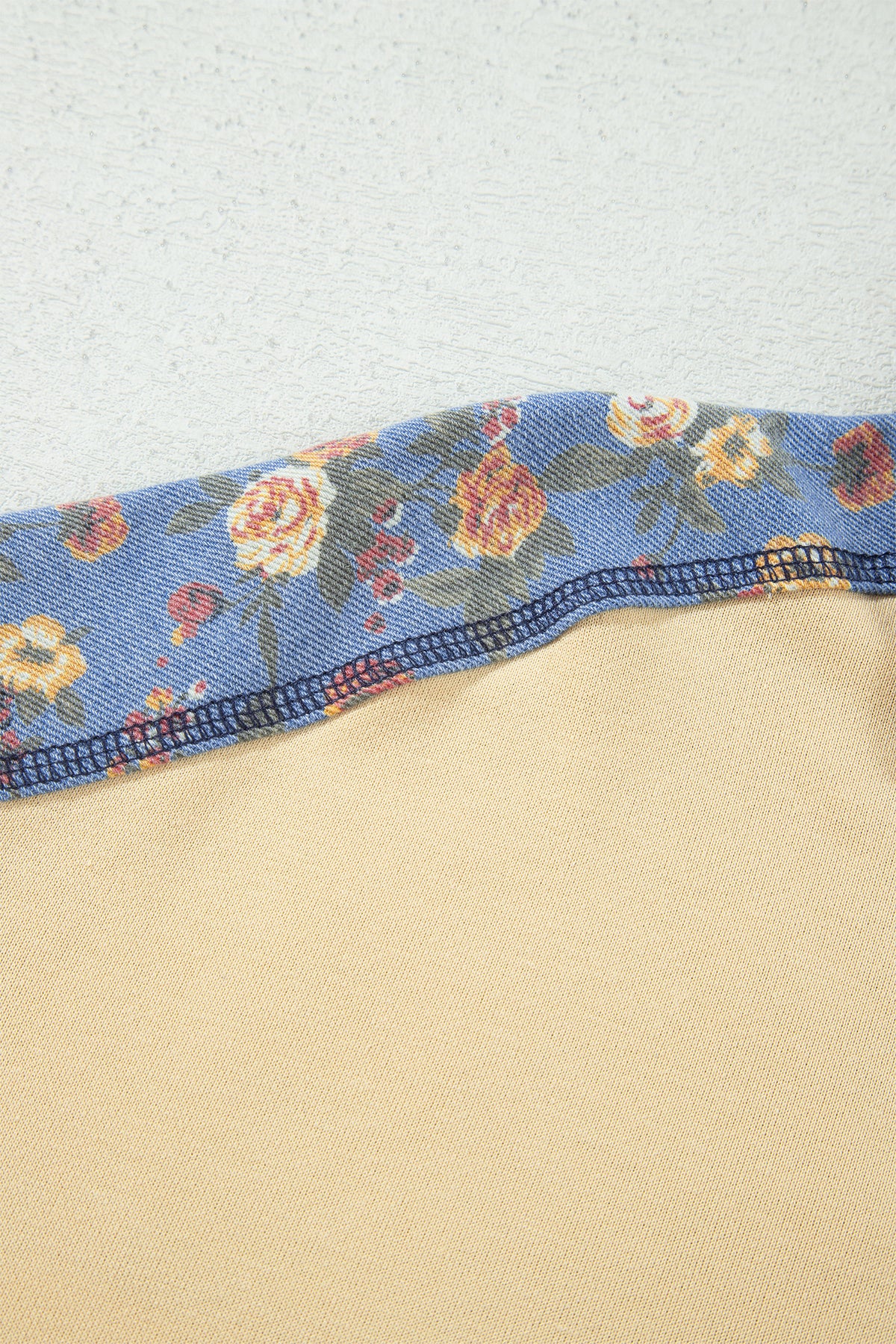 Apricot Floral Denim Long Sleeve Pullover Top