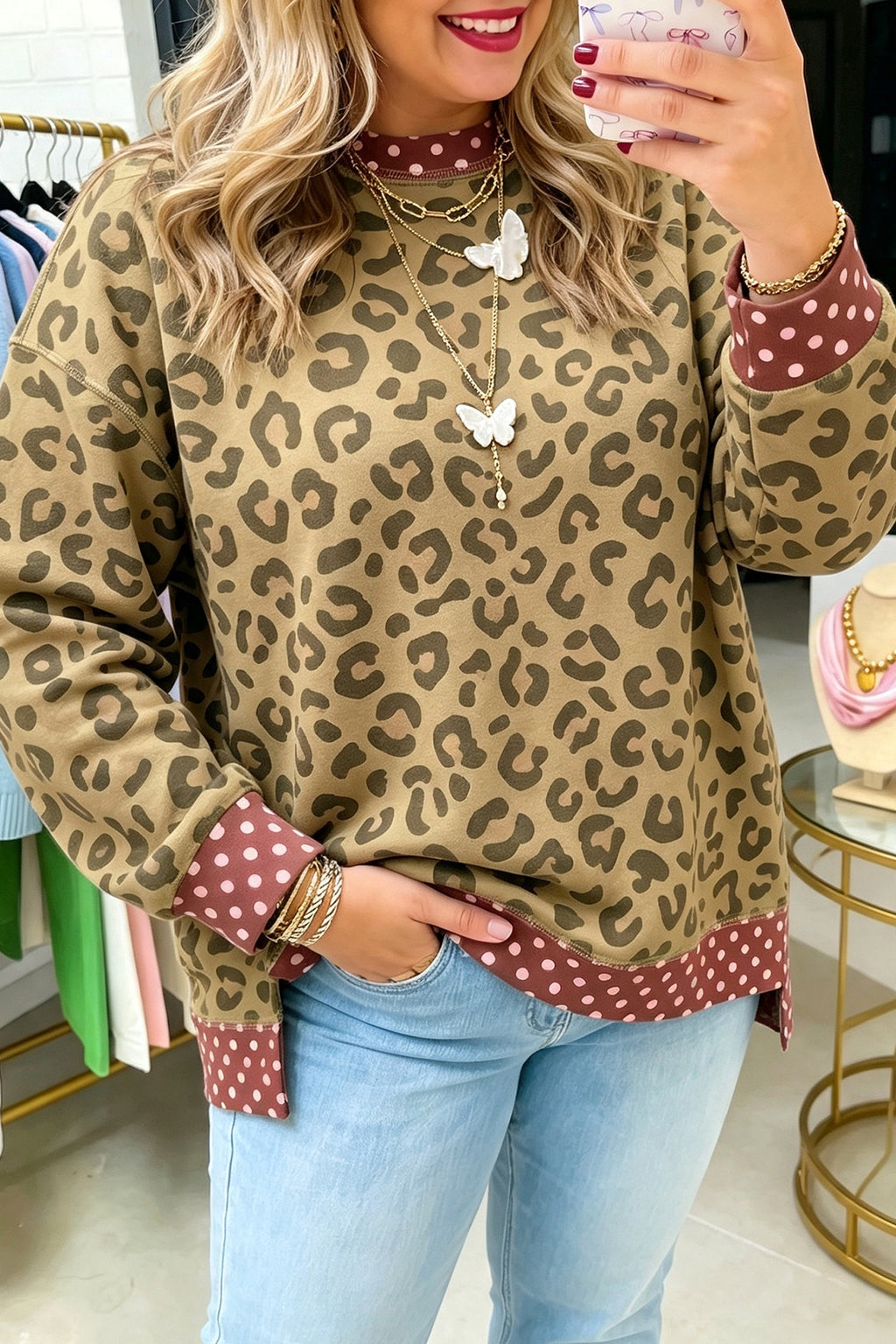 Brown Plus Size Leopard Print Top
