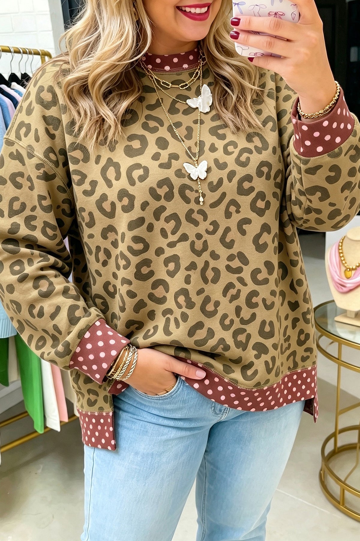 Brown Plus Size Leopard Print Top