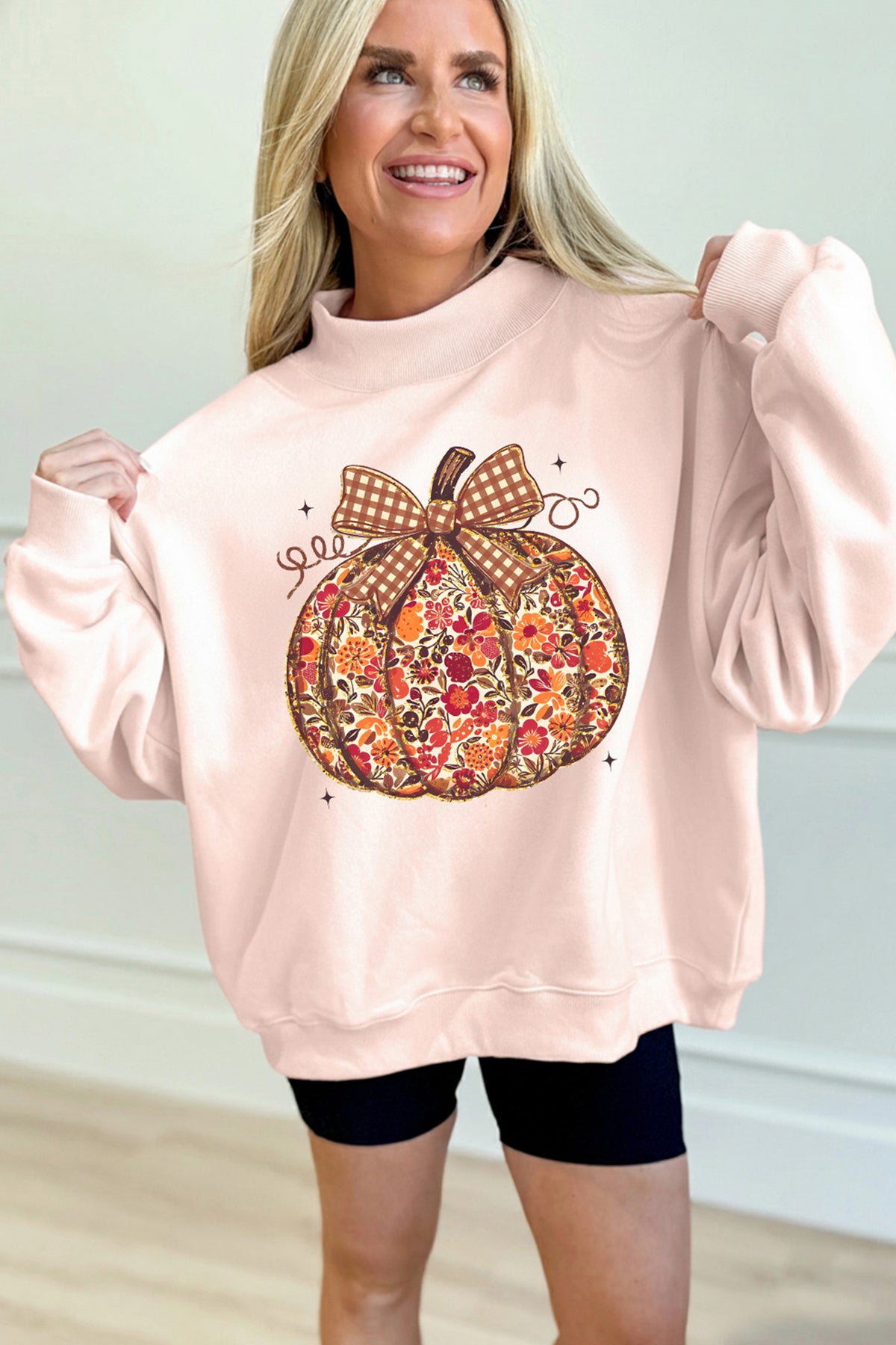 Apricot Pink Floral Pumpkin Sweatshirt