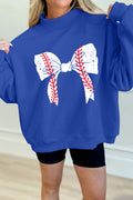 Dark Blue Baseball Large Bow Mock Neck Sweatshirt