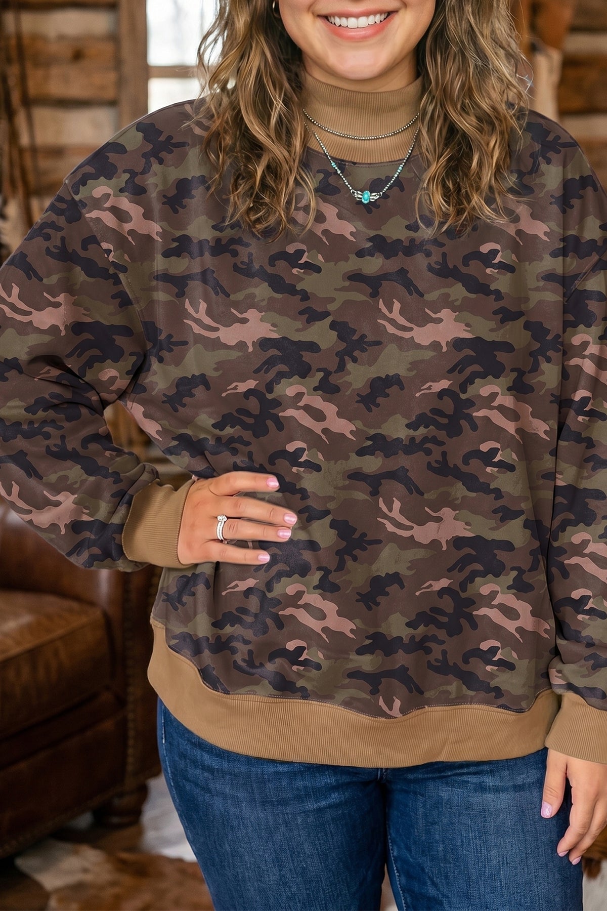 Green Camouflage Plus Size Sweatshirt