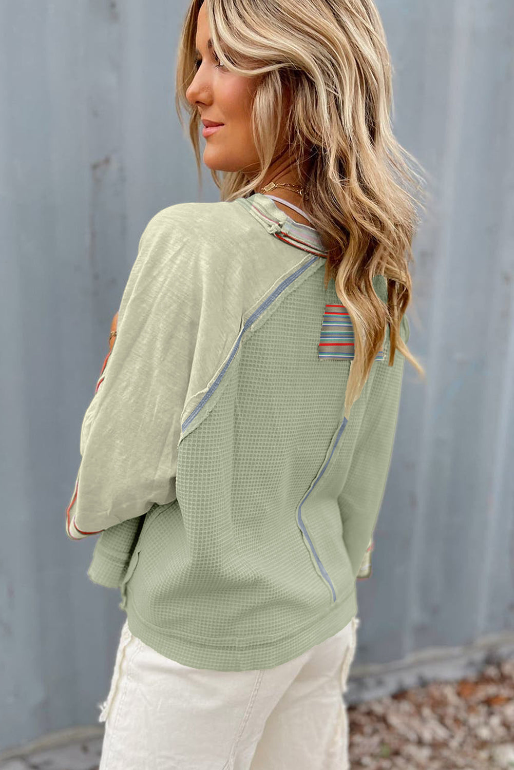 Meadow Mist Green Waffle Knit Raglan Top