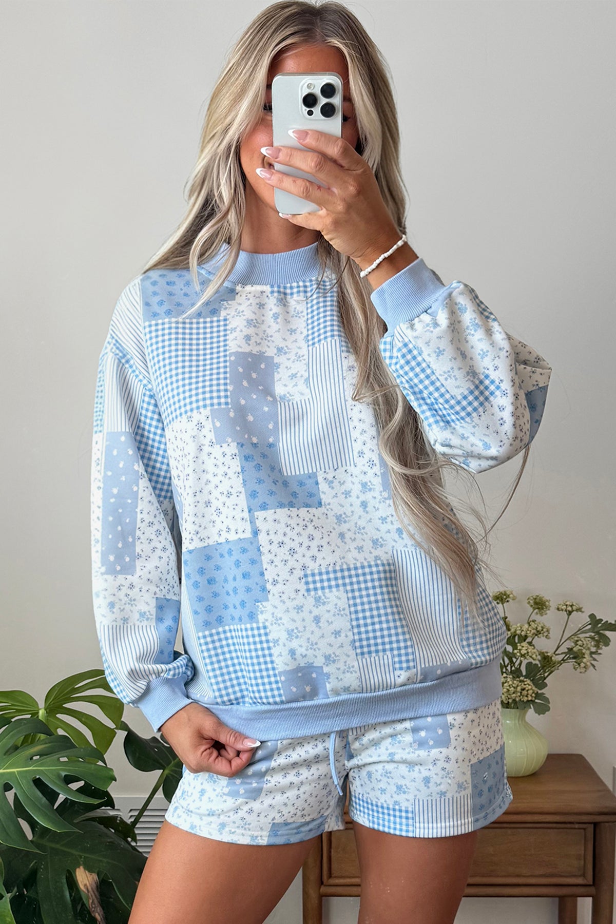 Sky Blue Floral Print Shorts Set
