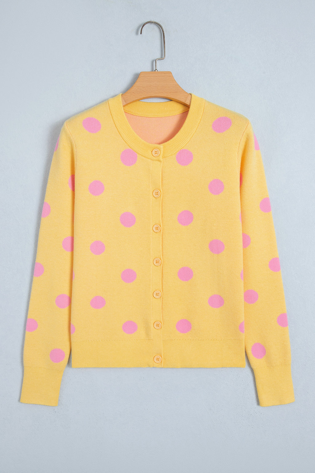 Fiery Red Casual Polka Dot Button Front Long Sleeve Sweater Cardigan