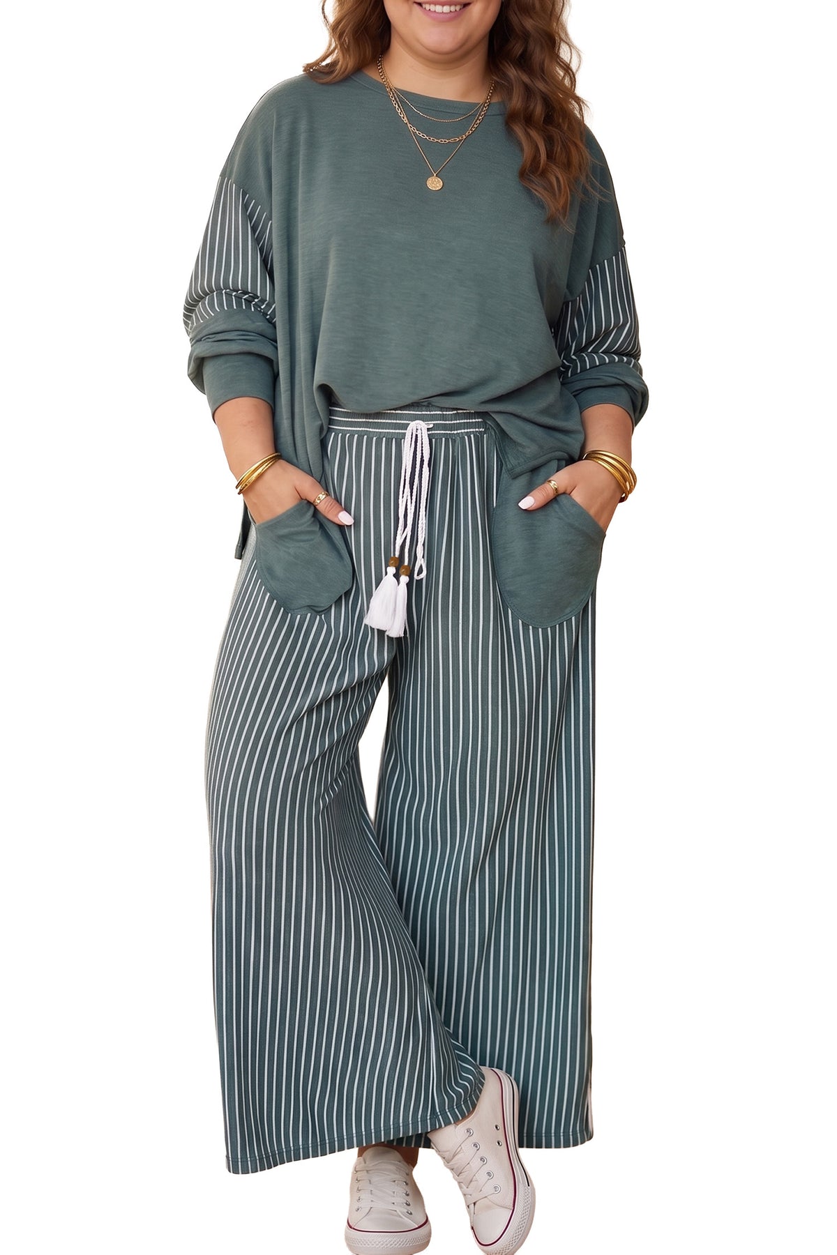 Green Bay Long Sleeve Plus Size Two-piece Outfit