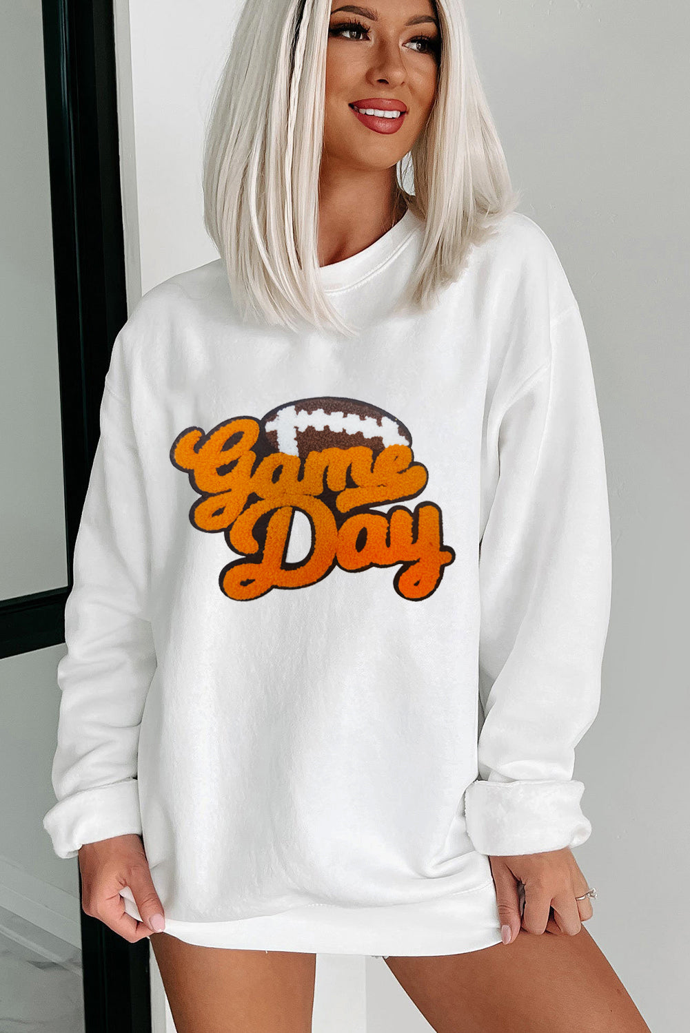 White Chenille Game Day Pullover Sweatshirt