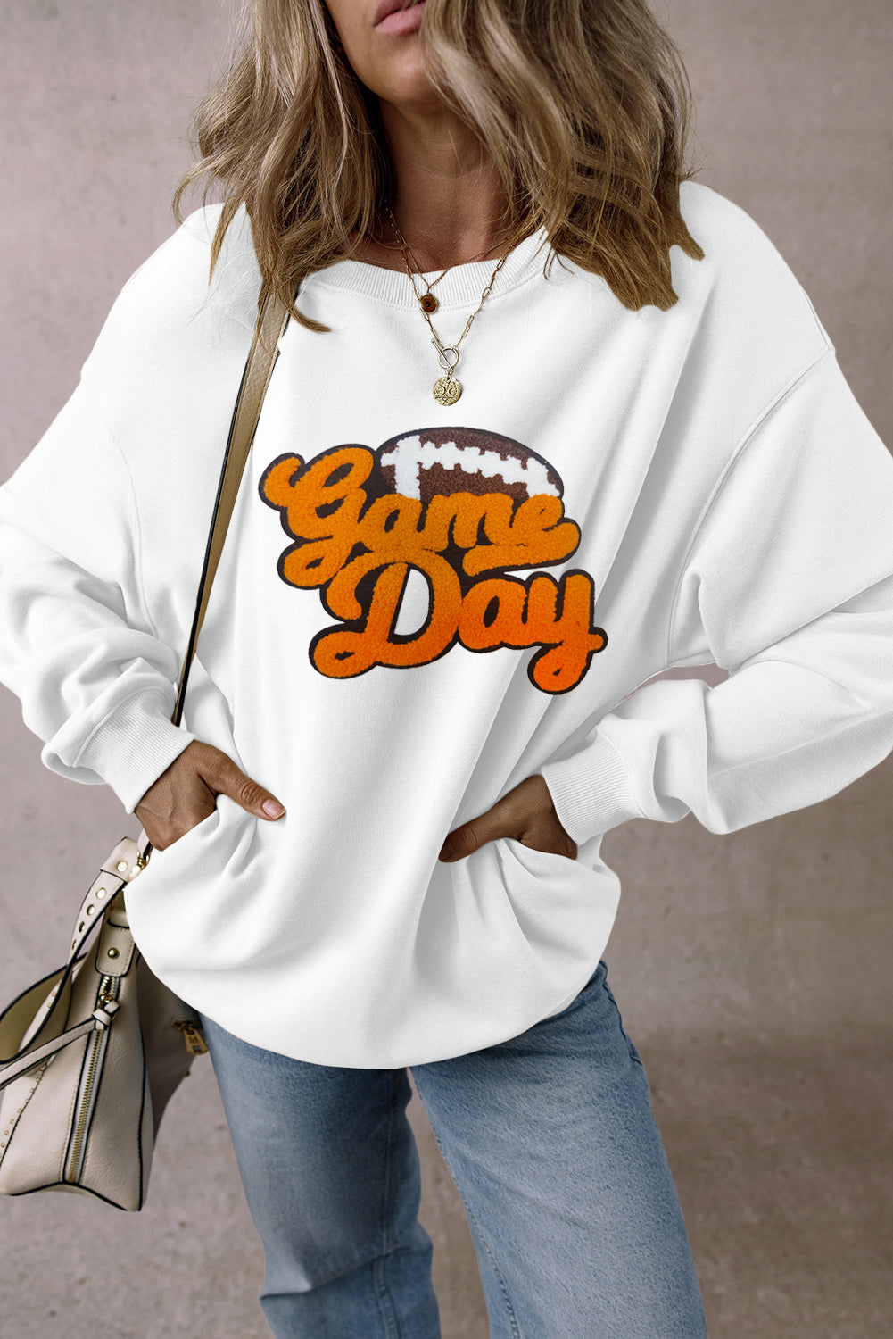 White Chenille Game Day Pullover Sweatshirt