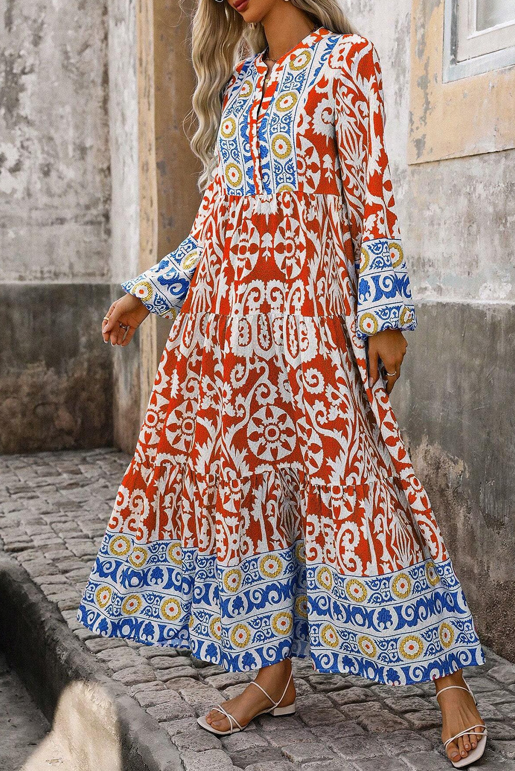 Orange Long Sleeve Maxi Dress