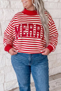 Red Stripe Plus Size Pullover Sweatshirt