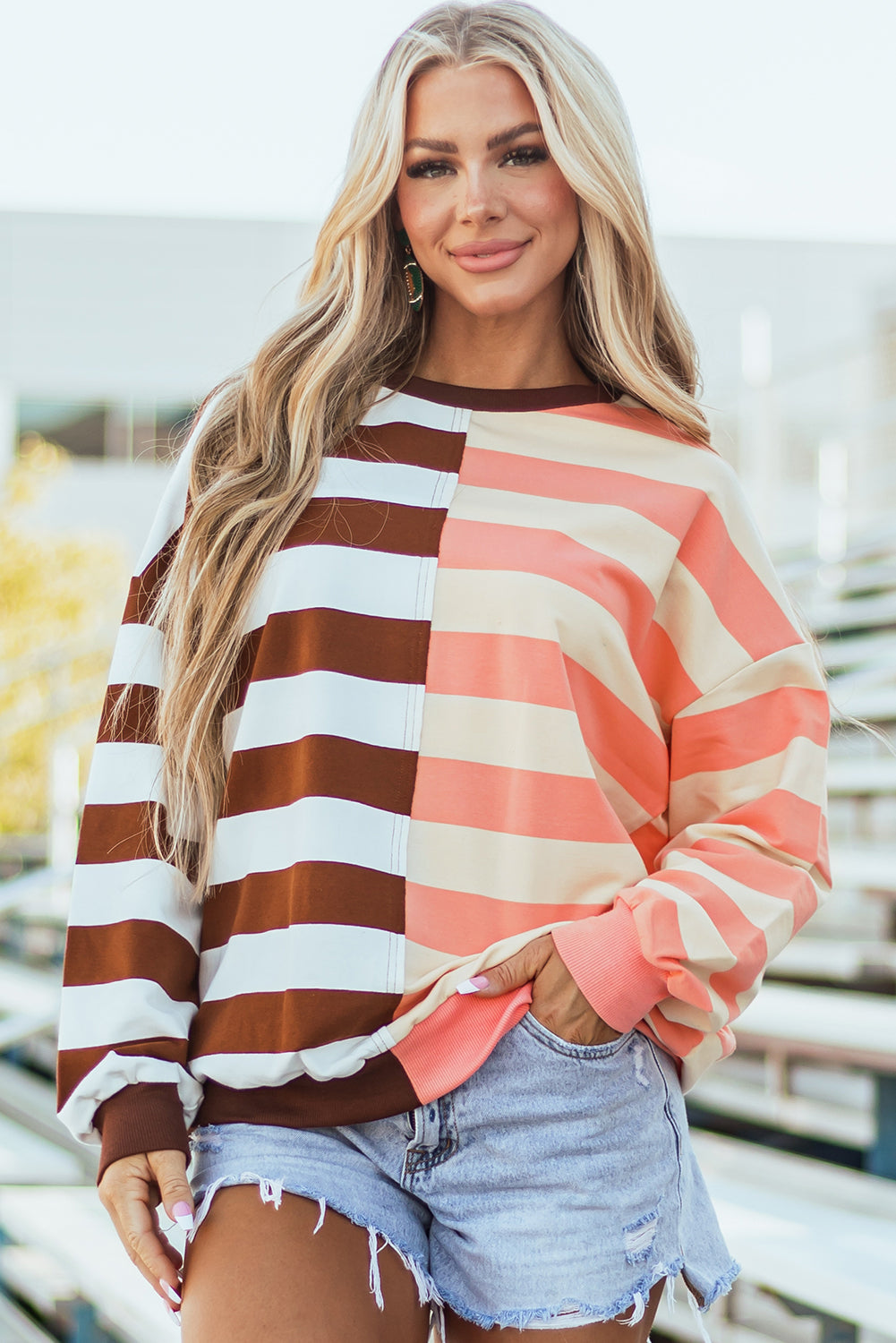 Brown Stripe Pullover Sweatshirt