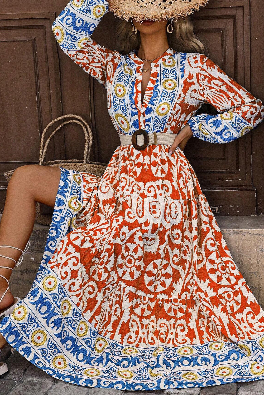 Orange Long Sleeve Maxi Dress