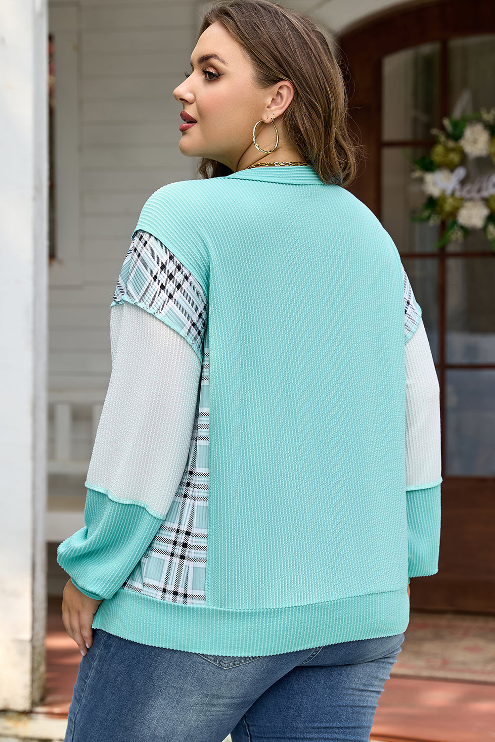 Aruba Blue Twist Ribbed Plus Size Long Sleeve Top