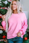 Pink Sequin Long Sleeve Pullover Top