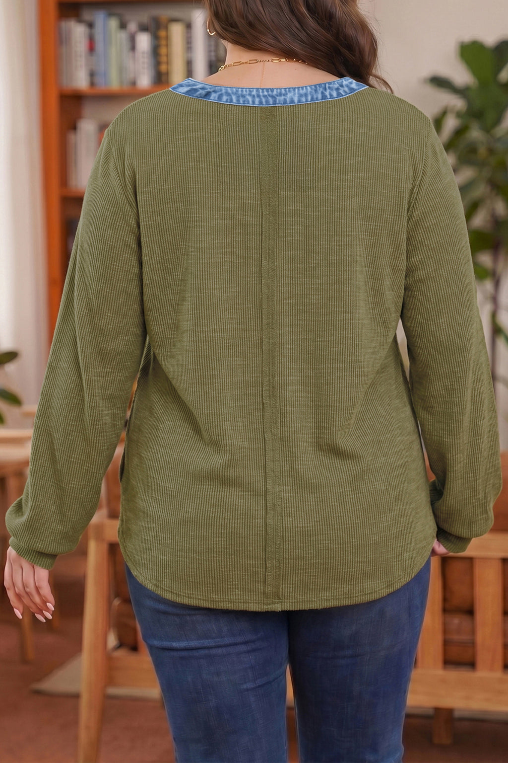 Green Long Sleeve Oversized Plus Size Blouse